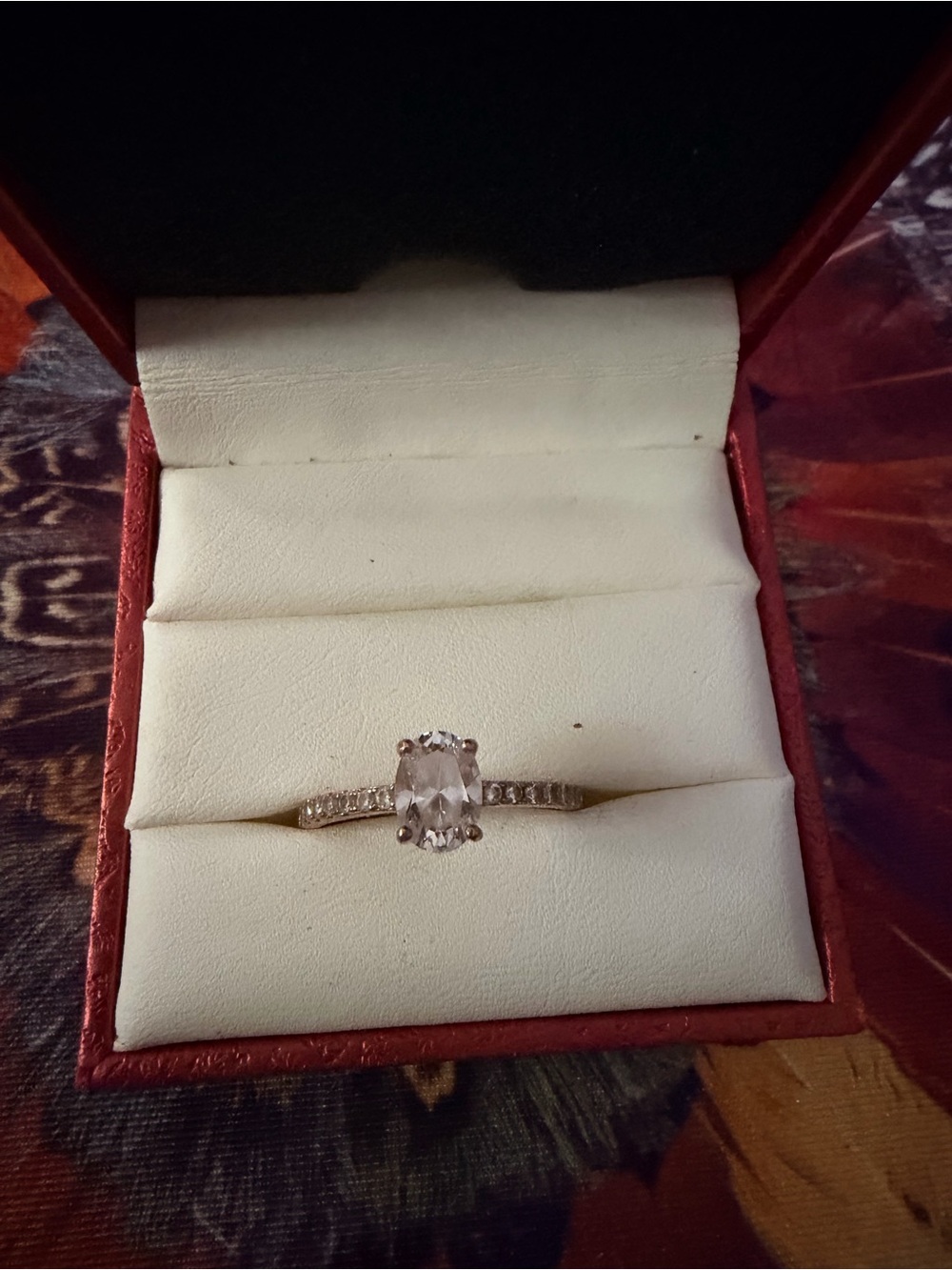 Rose-gold played Oval Center Stone Ring with Pavé Band